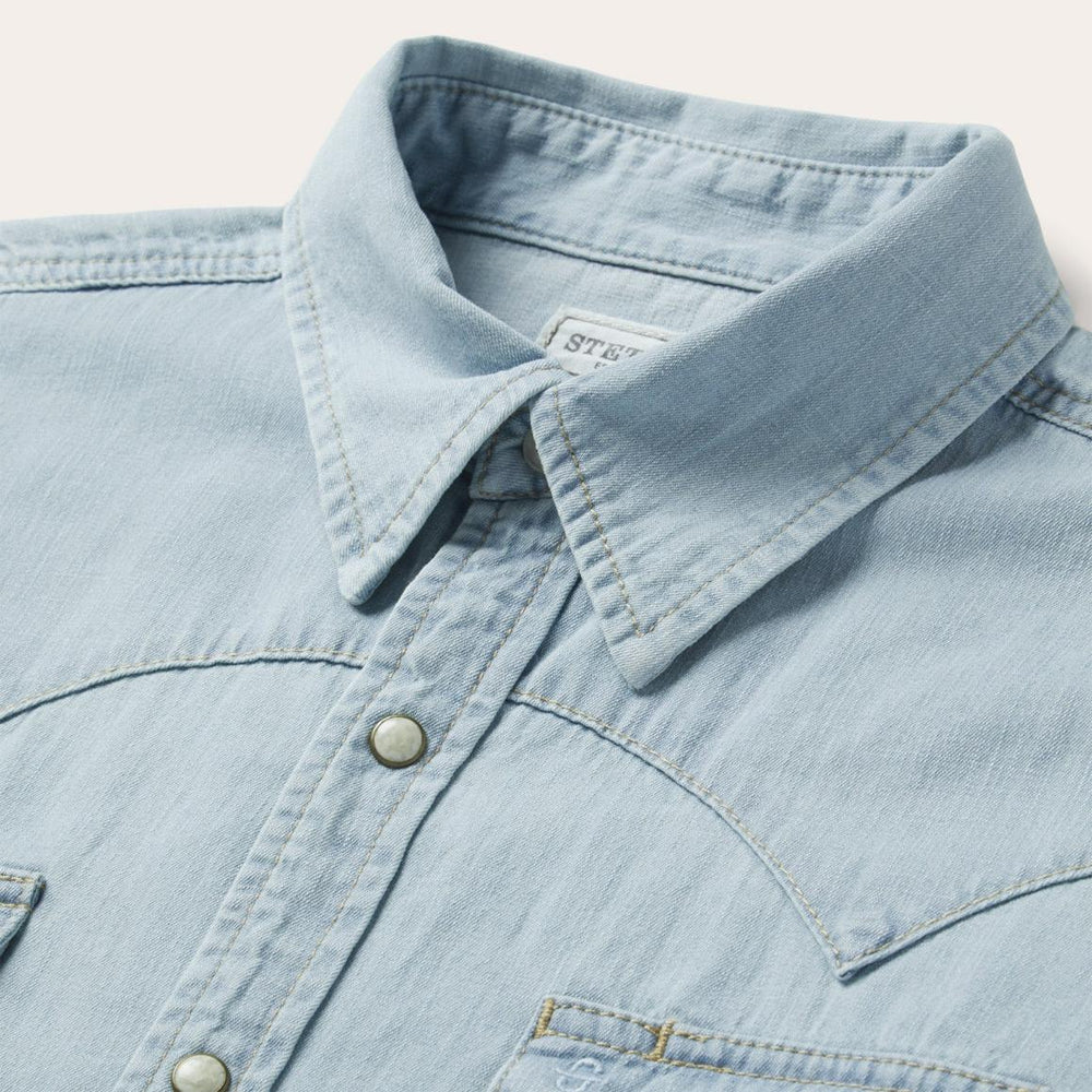 Light Blue Denim Western Shirt Blue | Men Stetson Denim Shirts