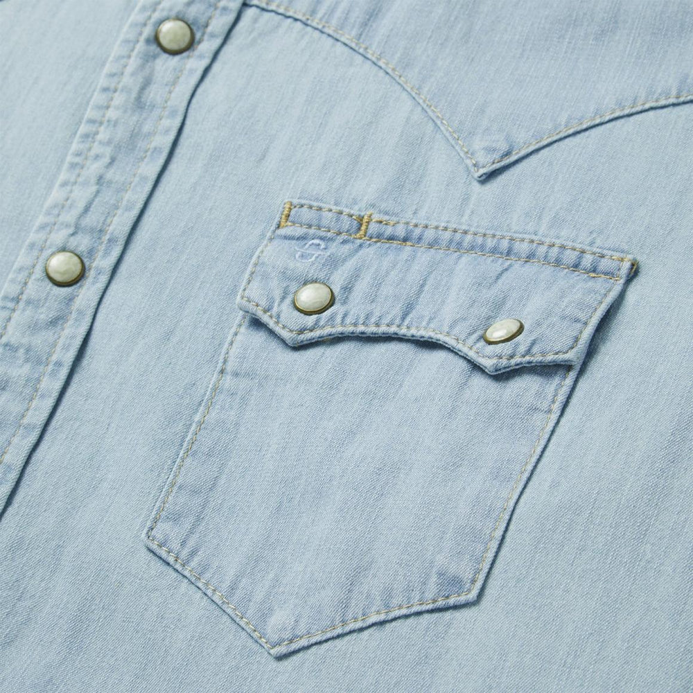Light Blue Denim Western Shirt Blue | Men Stetson Denim Shirts