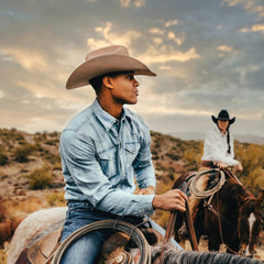 Long-Sleeved Denim Shirt Blue | Men Stetson Denim Shirts