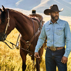 Long-Sleeved Denim Shirt Blue | Men Stetson Denim Shirts