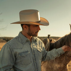Long-Sleeved Denim Shirt Blue | Men Stetson Denim Shirts
