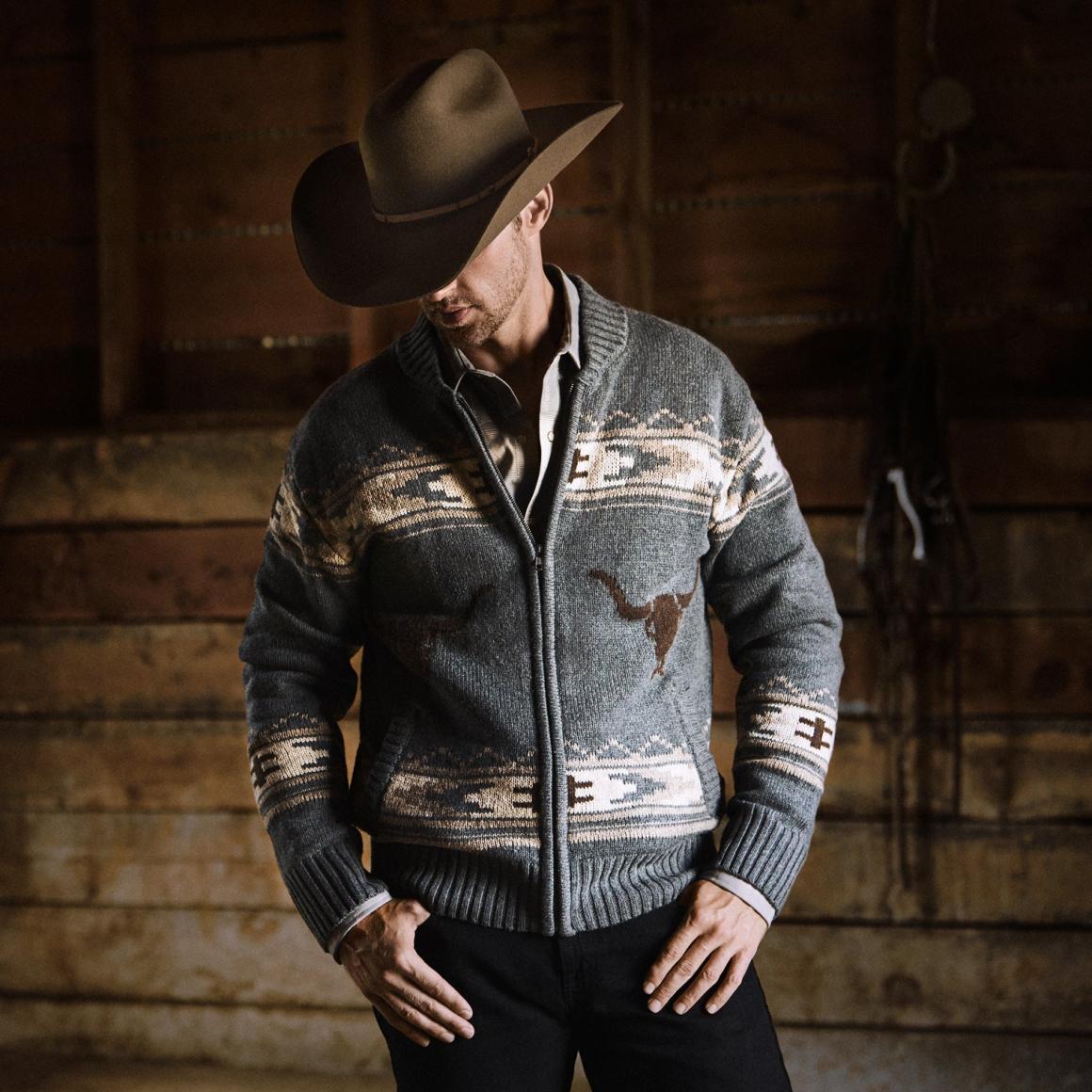 Longhorn Cardigan Grey | Men Stetson Sweaters &amp; Hoodies