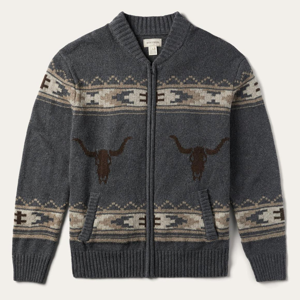 Longhorn Cardigan Grey | Men Stetson Sweaters &amp; Hoodies