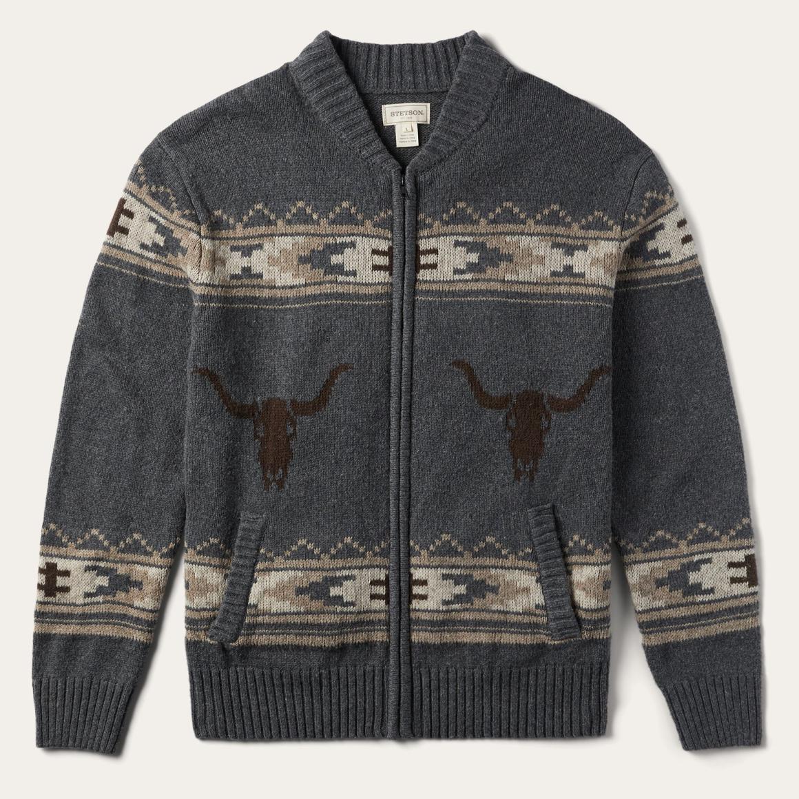 Longhorn Cardigan Grey | Men Stetson Sweaters &amp; Hoodies