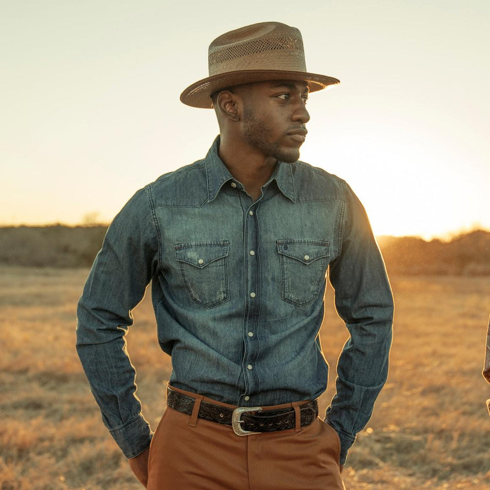 Medium Blue Denim Shirt Blue | Men Stetson Classic Cut