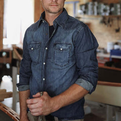Medium Blue Denim Shirt Blue | Men Stetson Denim Shirts
