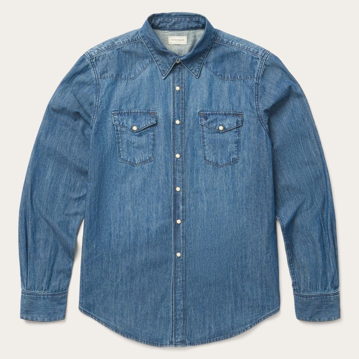Medium Blue Denim Shirt Blue | Men Stetson Modern Cut