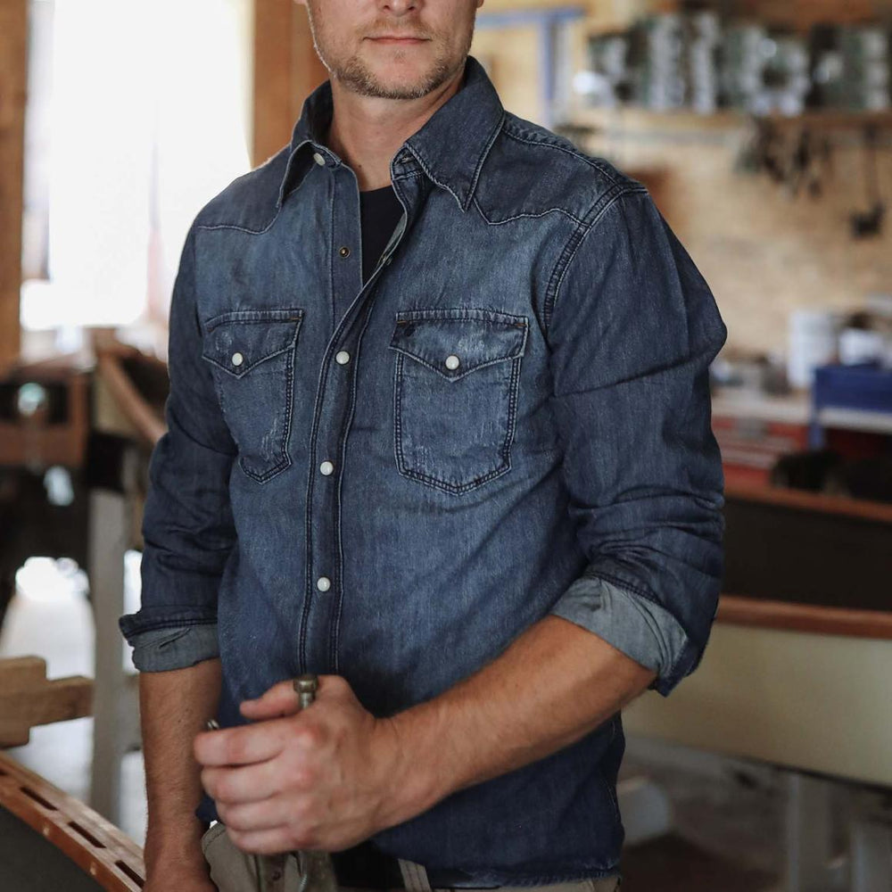 Medium Blue Denim Shirt Blue | Men Stetson Modern Cut