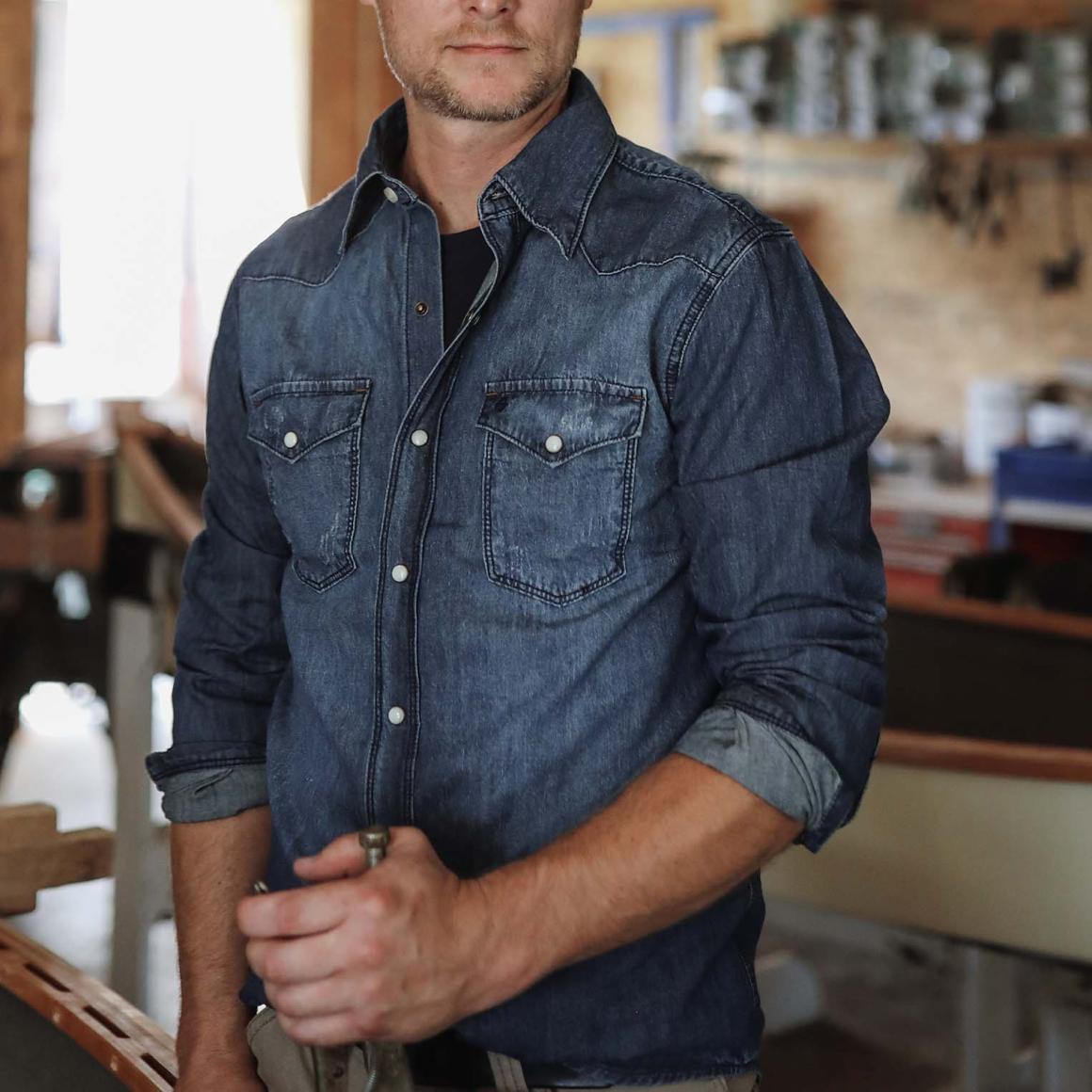 Medium Blue Denim Shirt Blue | Men Stetson Western Shirts