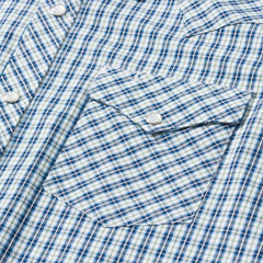 Modern Snap Front Shirt In Mini Check Blue | Men Stetson Modern Cut