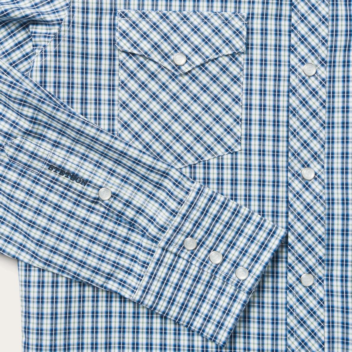Modern Snap Front Shirt In Mini Check Blue | Men Stetson Modern Cut