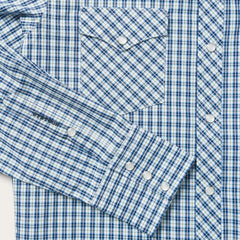 Modern Snap Front Shirt In Mini Check Blue | Men Stetson Modern Cut