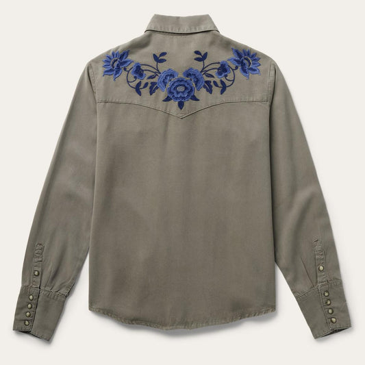 Olive Twill Western Shirt Green | Women Stetson Western Shirts