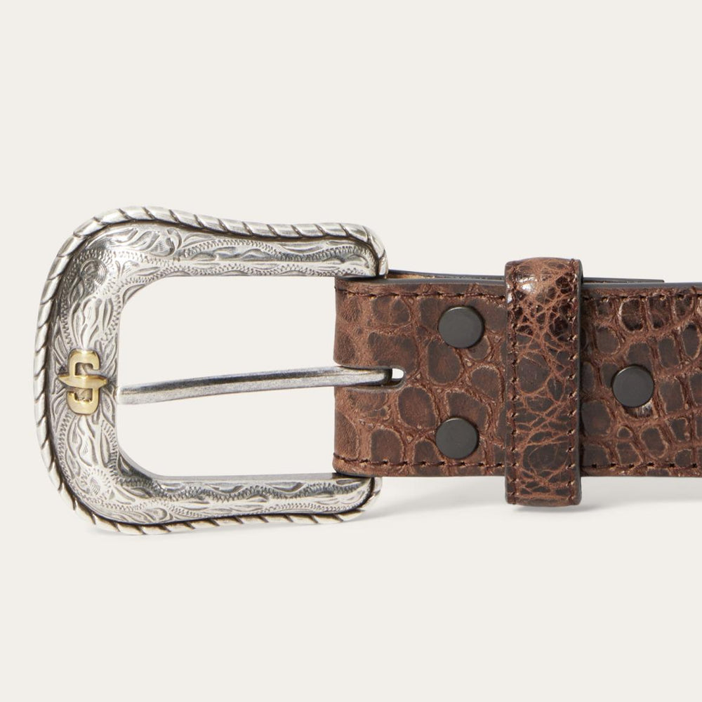 Ostrich Print Croco Embossed Western Tabs Belt Cognac/california Nut | Men Stetson Belts