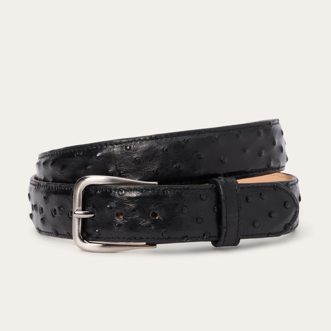 Ostrich Western Tab Belt - 1 1/4" Width Black Cowboy Classic | Men Stetson Belts