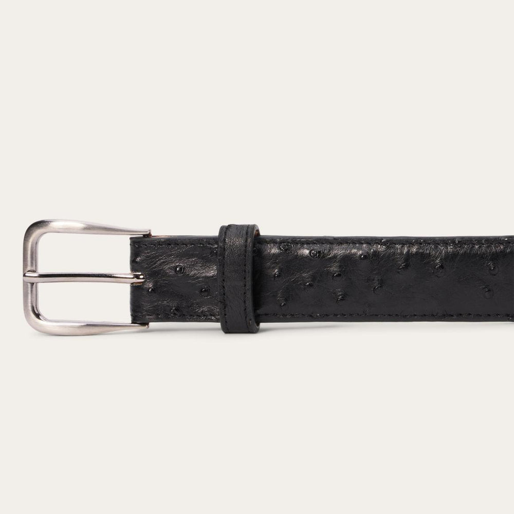 Ostrich Western Tab Belt - 1 1/4" Width Black Cowboy Classic | Men Stetson Belts