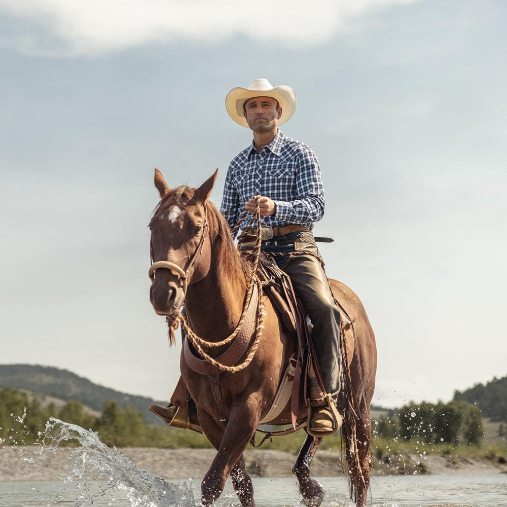 Plaid Twill Dobby Western Shirt Blue | Men Stetson Western Shirts