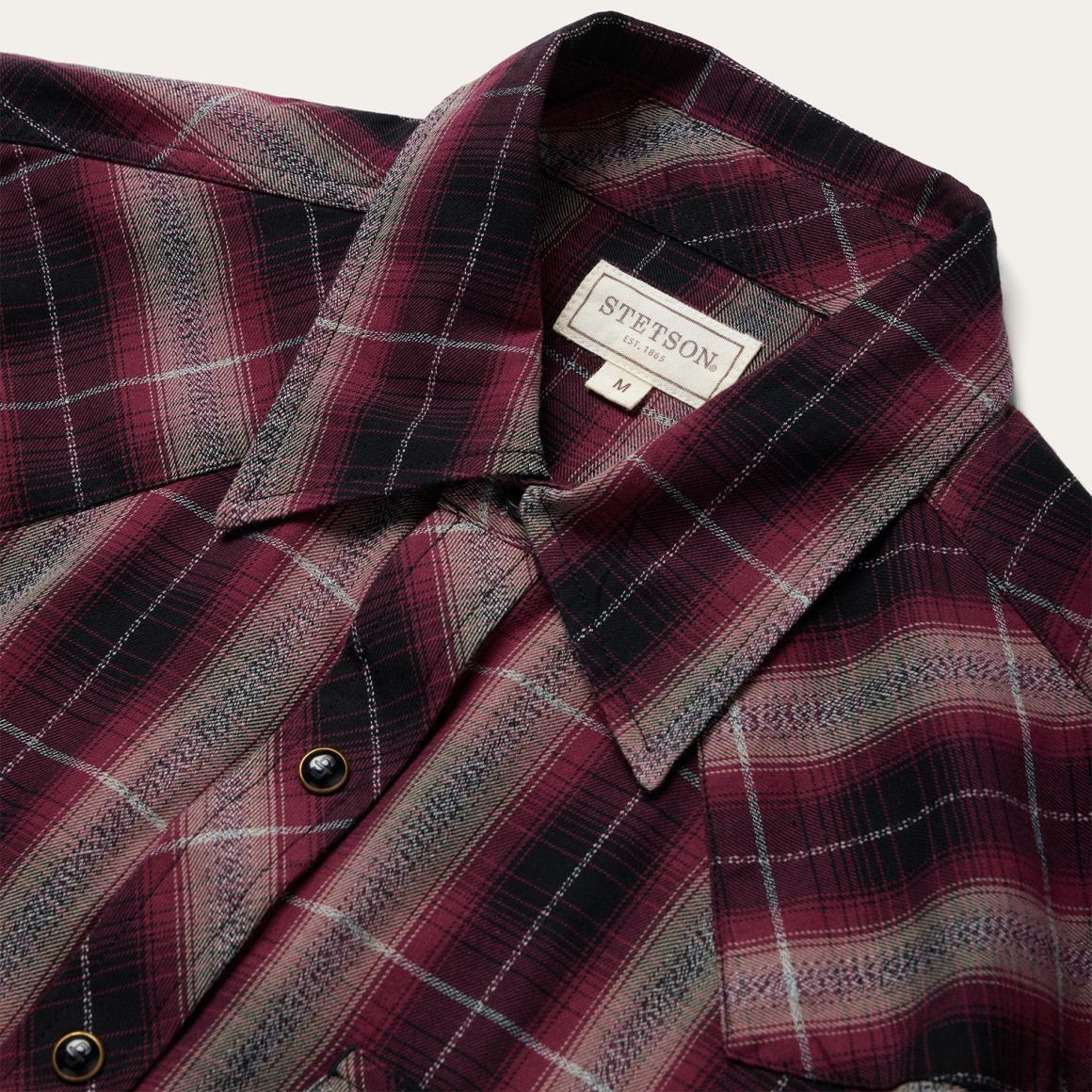 Red Marl Plaid Western Shirt Red | Men Stetson Modern Cut