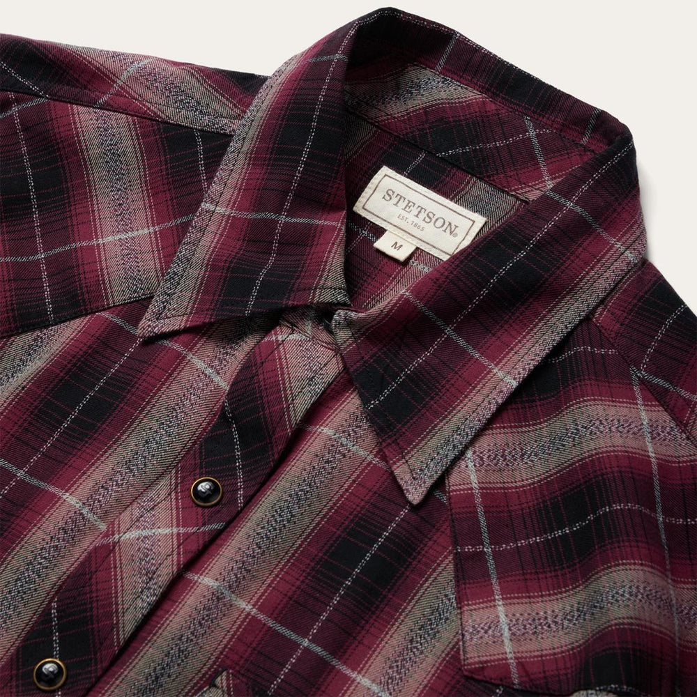 Red Marl Plaid Western Shirt Red | Men Stetson Modern Cut