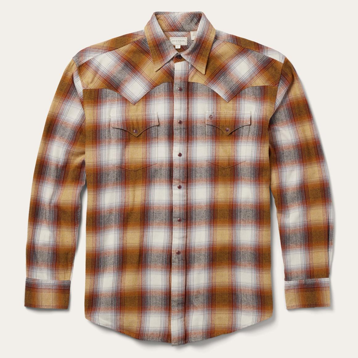 Rust Plaid Flannel Western Shirt Brown | Men Stetson Flannel Shirts