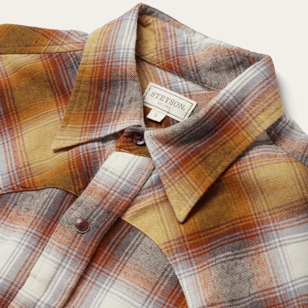 Rust Plaid Flannel Western Shirt Brown | Men Stetson Western Shirts