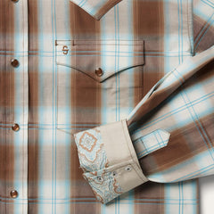 Sand Ombre Plaid Western Shirt Brown | Men Stetson Western Shirts
