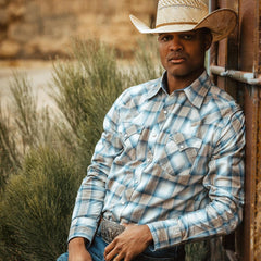 Sand Plaid Dobby Western Shirt Brown | Men Stetson Modern Cut