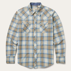 Sand Plaid Dobby Western Shirt Brown | Men Stetson Modern Cut