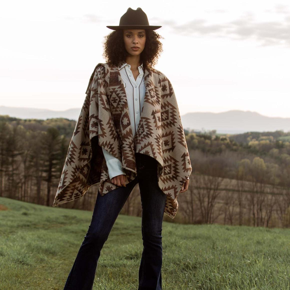 Tan Aztec Poncho Brown | Women Stetson Jackets