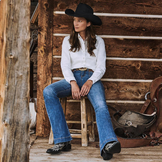 Tina Black &amp; White Flame Embroidered Cowboy Boot Black | Women Stetson Western
