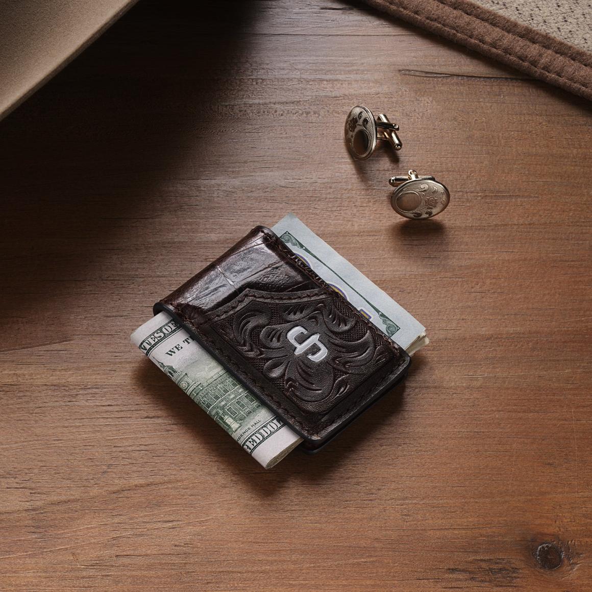 Tooled Embossed Croco Money Clip Brown | Men Stetson Wallets