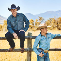 Turquoise Snap Western Denim Shirt Blue | Men Stetson Denim Shirts