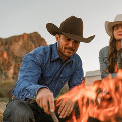 Turquoise Snap Western Denim Shirt Blue | Men Stetson Denim Shirts