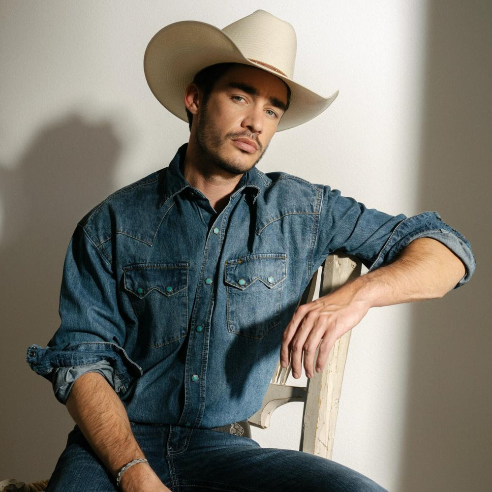 Turquoise Snap Western Denim Shirt Blue | Men Stetson Western Shirts