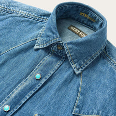 Turquoise Snap Western Denim Shirt Blue | Men Stetson Western Shirts
