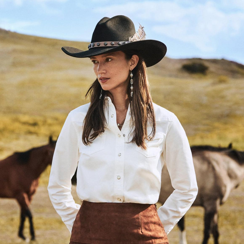 Western Embroidered Denim Shirt White | Women Stetson Western Shirts